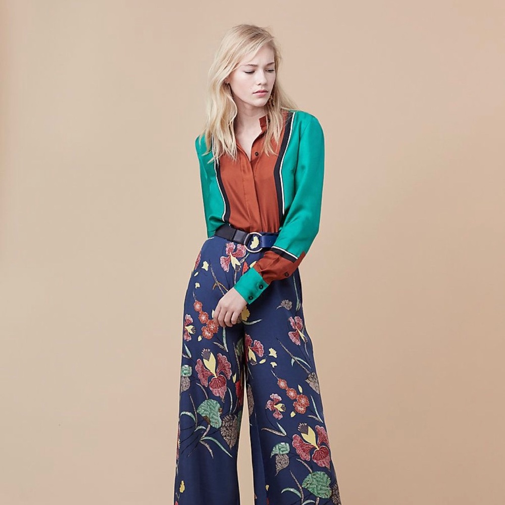 Diane Von Furstenberg Silk Color Block Blouse